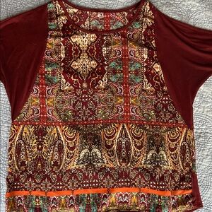 Tyche Burgundy and Multicolor Patterned Blouse